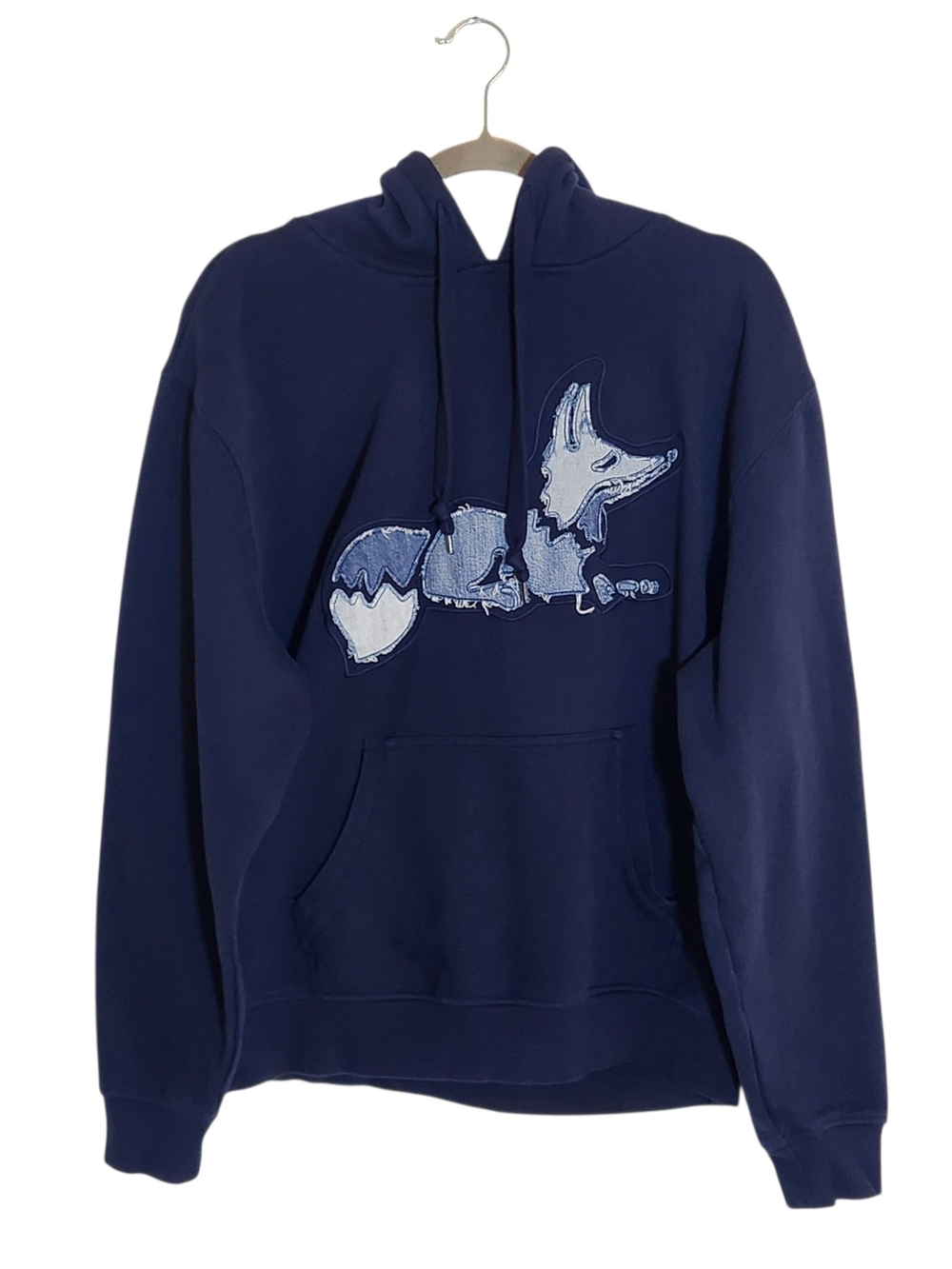 AKOO Evolution Denim Slick Navy Blue Distressed Fox Graphic Hoodie Size XL